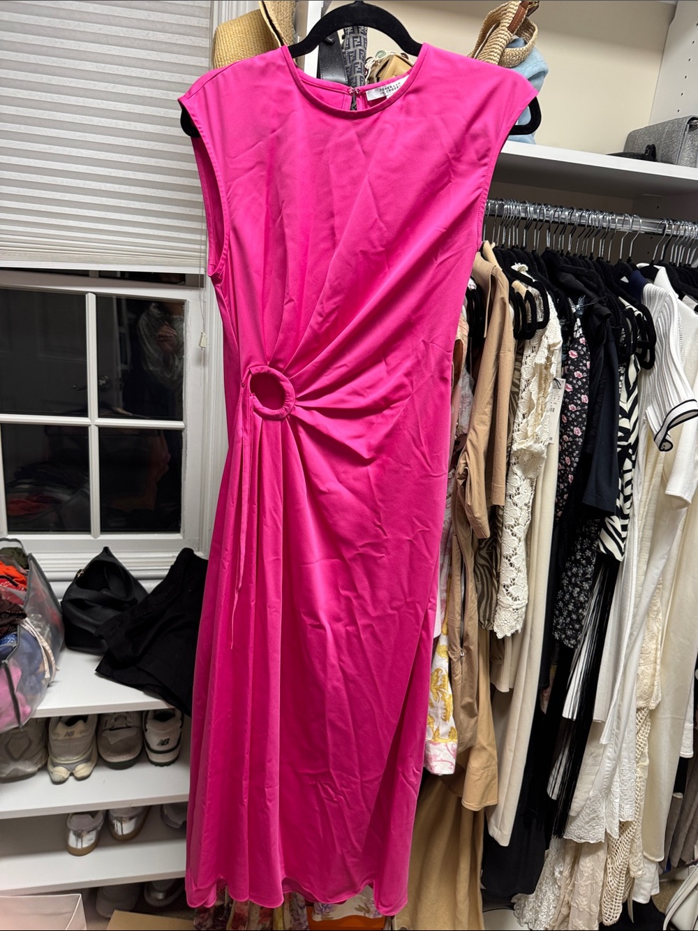 10 Crosby Derek Lam Hot Pink Twist-Ring Midi Dress